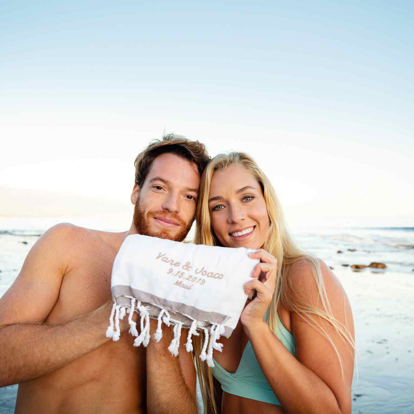 Custom Embroidered Turkish Towels for Weddings Personalized with Name Date. - Rivieratowel