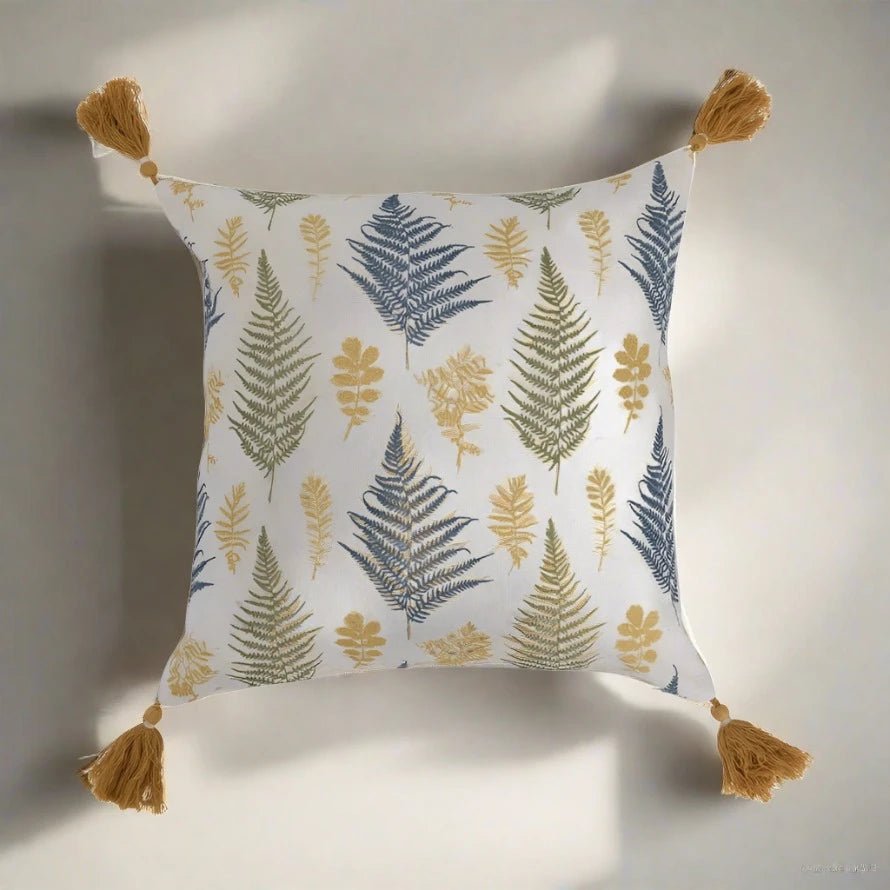 16" Cotton Pillow with Botanical Print & Tassels - Rivieratowel
