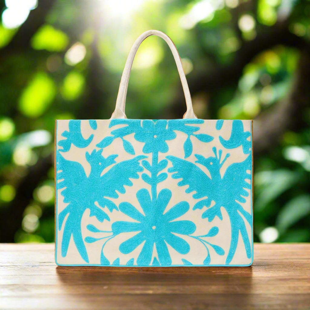 Flora and Fauna Embroidered Tote Bag