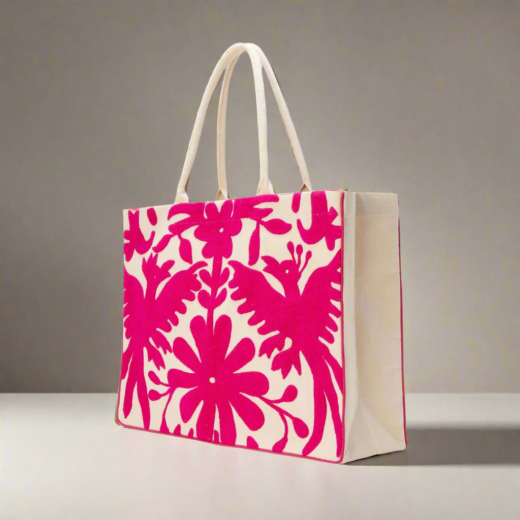 Flora and Fauna Embroidered Tote Bag
