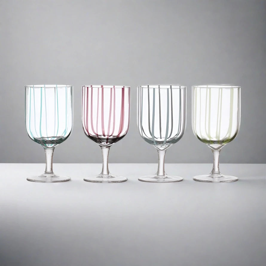 Hand-Painted Stemmed Glass w/ Stripes, Asst