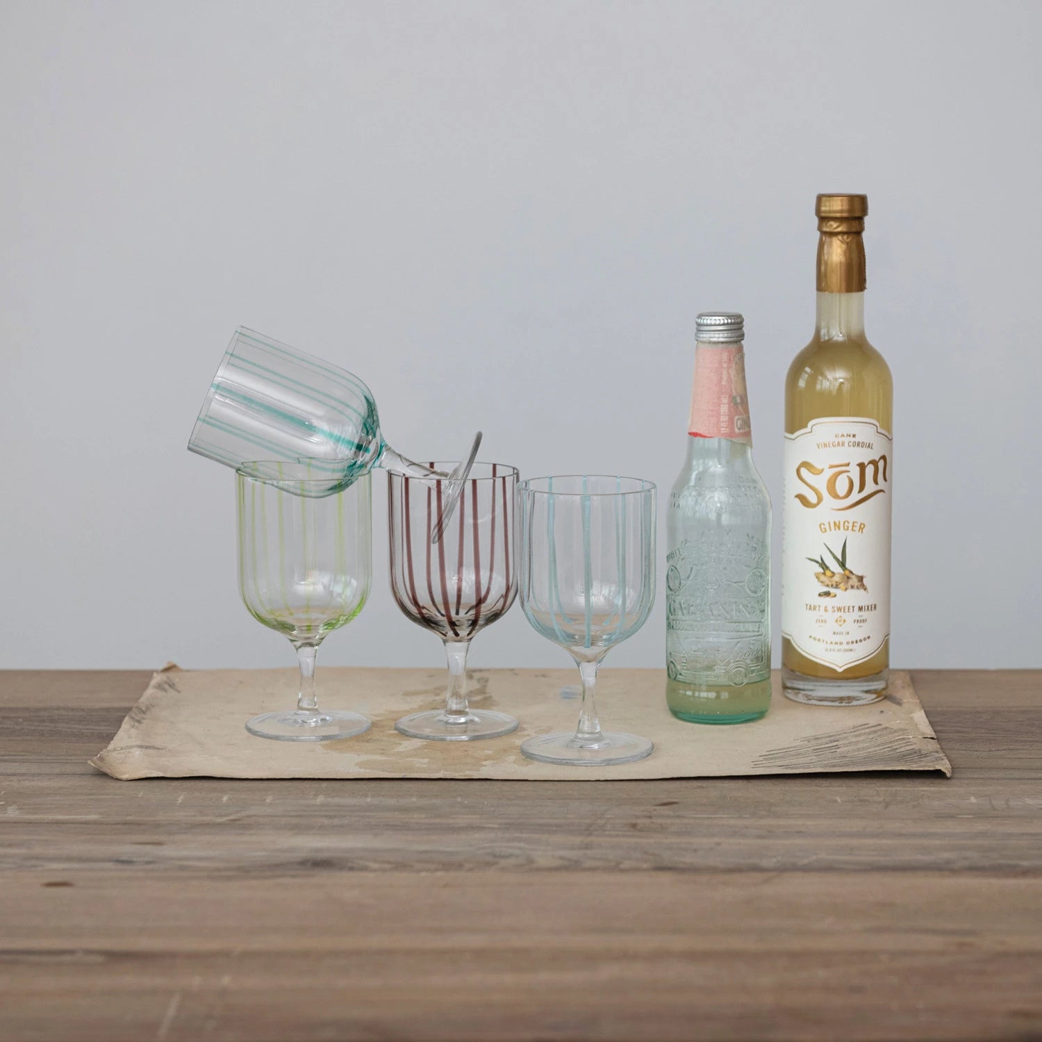 Hand-Painted Stemmed Glass w/ Stripes, Asst