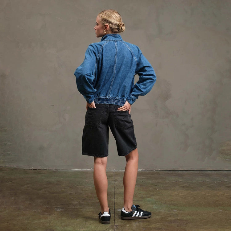 Washed Denim Bomber Jacket