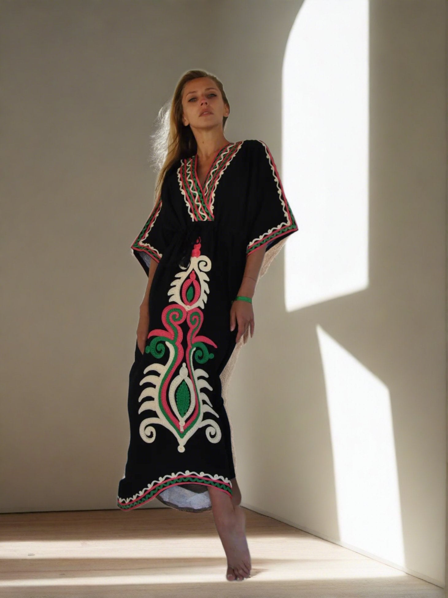 Black Embroidered Kaftan Dress - Rivieratowel