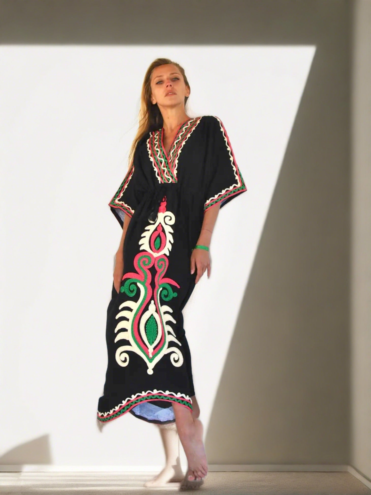 Black Embroidered Kaftan Dress - Rivieratowel