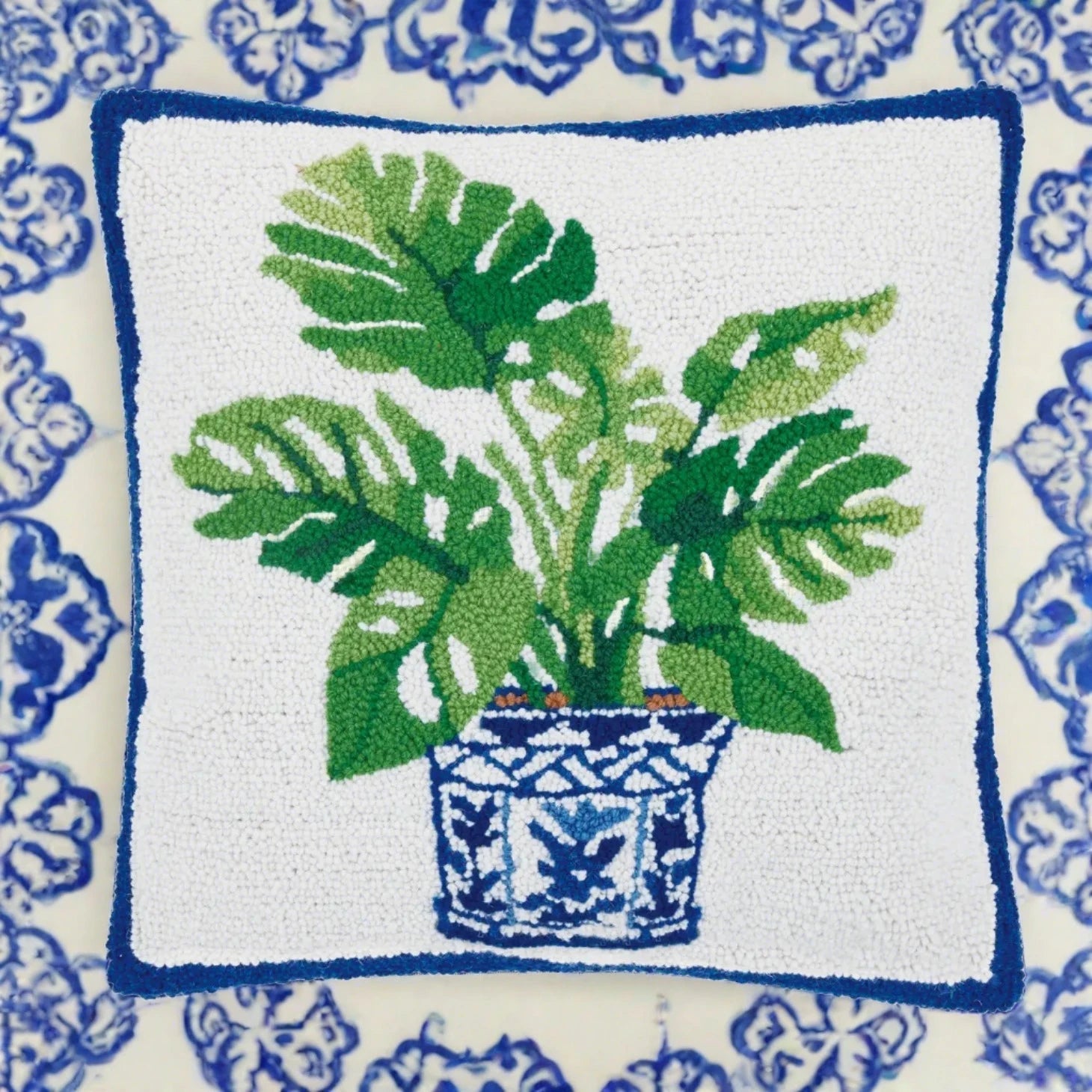Blue Monstera Plant Hook Pillow - Rivieratowel