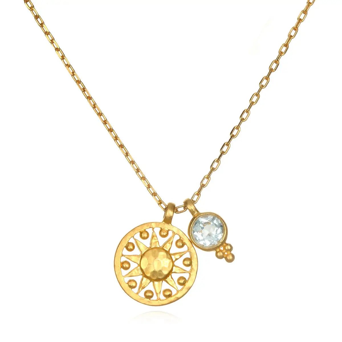 Blue Topaz Sun Pendant Necklace - Rivieratowel