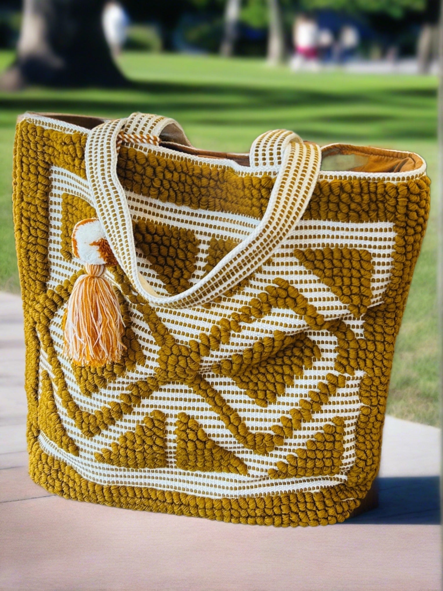 Boho Woven Pom Pom Tassel Tote Bag - Rivieratowel