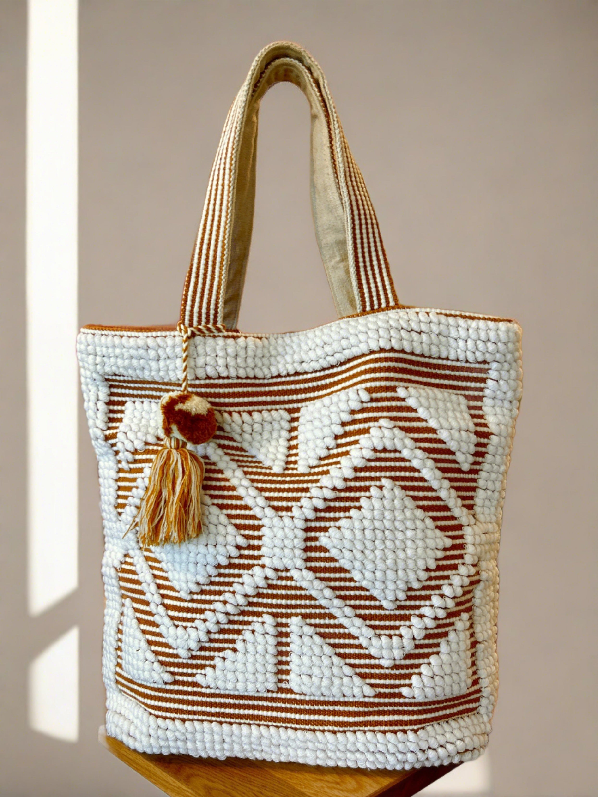 Boho Woven Pom Pom Tassel Tote Bag - Rivieratowel