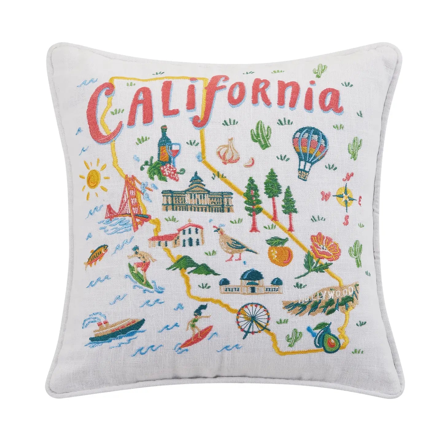 California Embroidered Pillow - Rivieratowel
