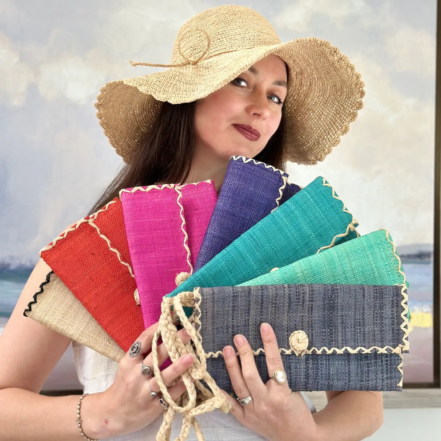 Chichi Straw Clutch Wristlet Bag - Rivieratowel