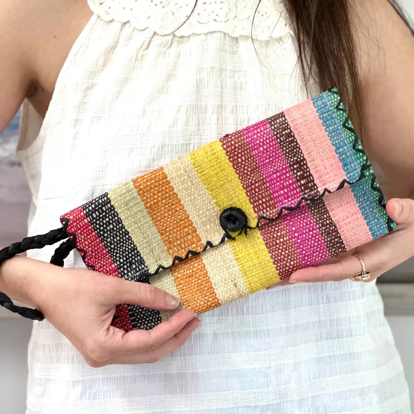 Chichi Straw Clutch Wristlet Bag - Rivieratowel