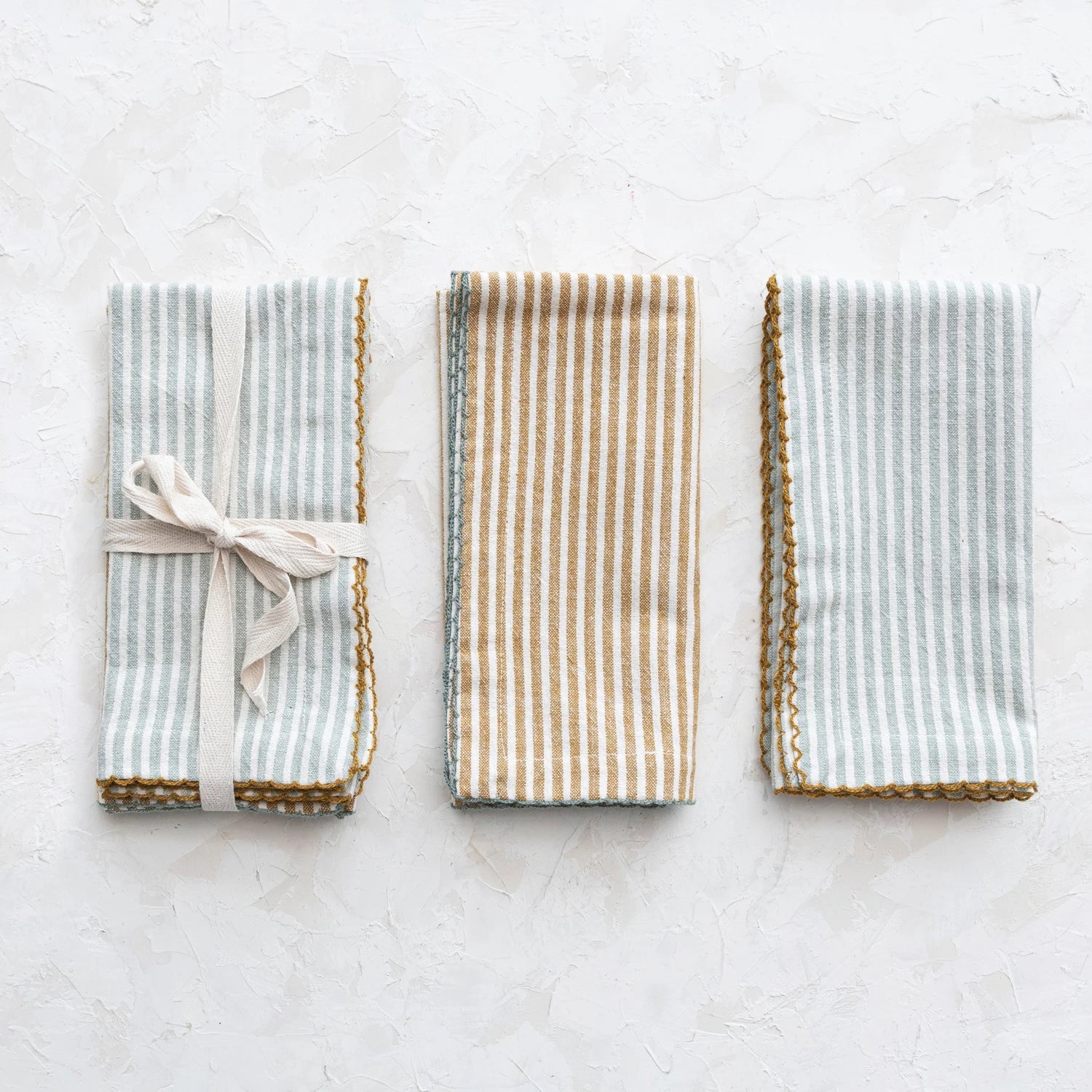 Cotton Napkins w/ Gray/Mustard Stripes, Set/4 - Rivieratowel