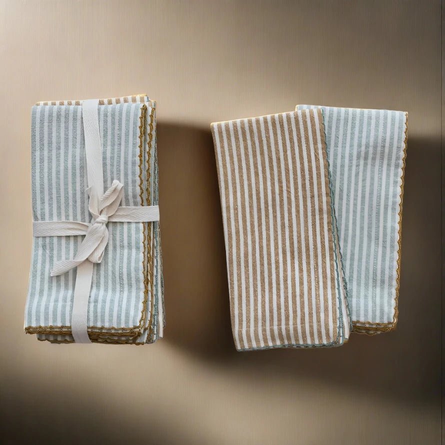 Cotton Napkins w/ Gray/Mustard Stripes, Set/4 - Rivieratowel