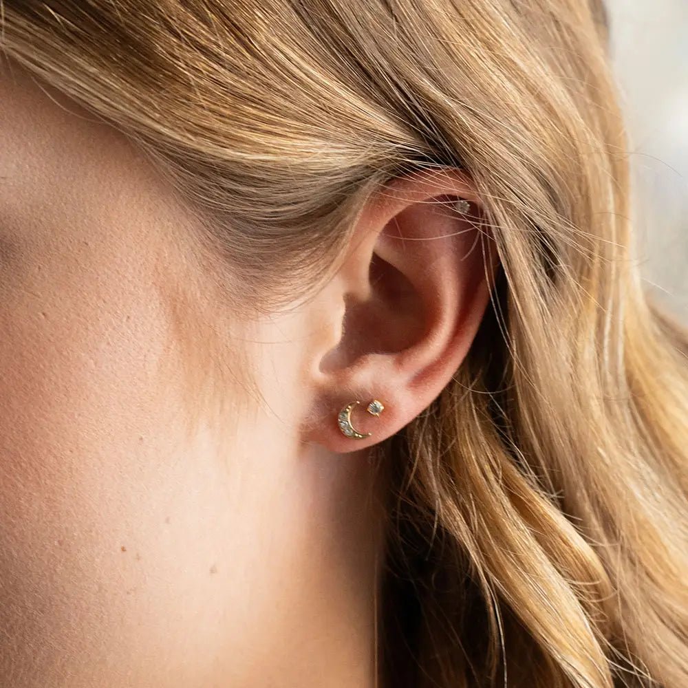 Crescent Moon Crystal Stud Earrings - Rivieratowel