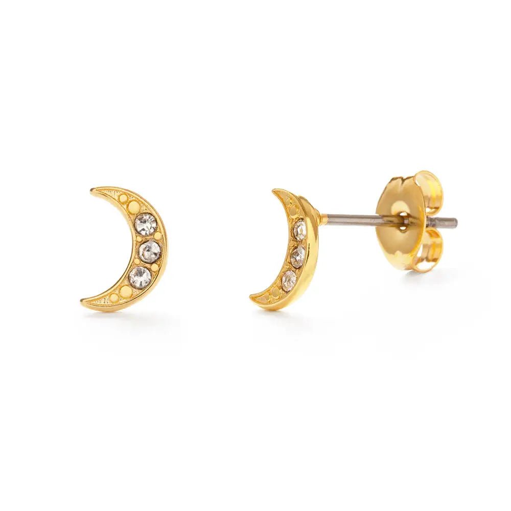 Crescent Moon Crystal Stud Earrings - Rivieratowel
