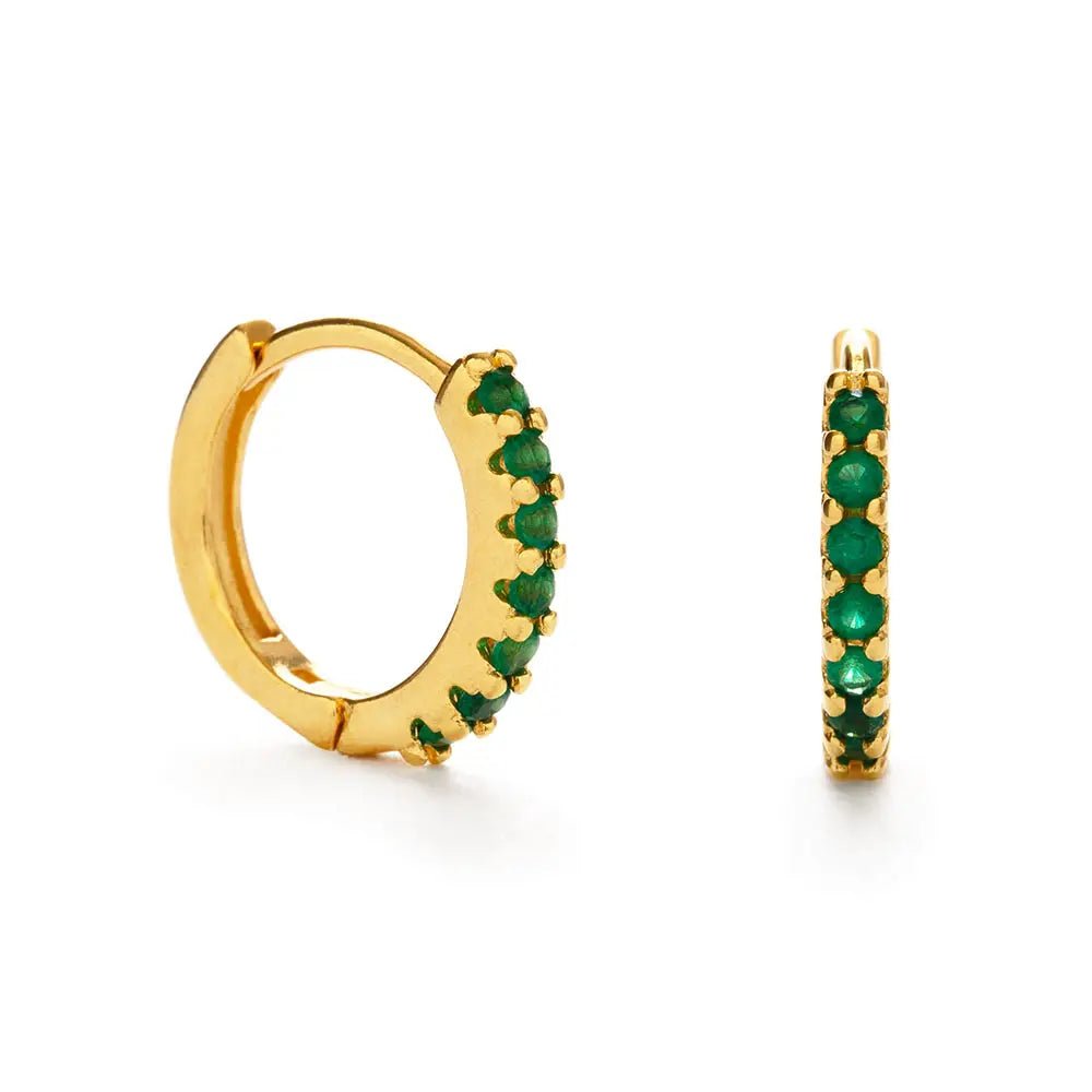 Emerald Crystal Huggie Hoop Earrings - Rivieratowel