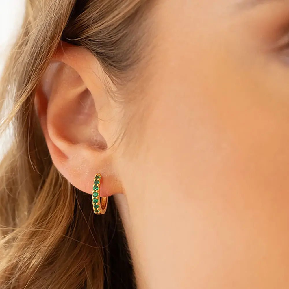 Emerald Crystal Huggie Hoop Earrings - Rivieratowel
