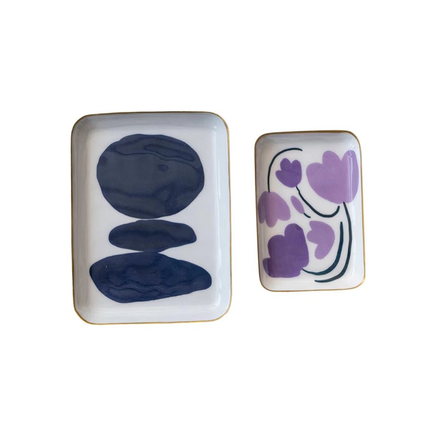 Enameled Metal Trays w/ Flowers/Abstract Design - Rivieratowel