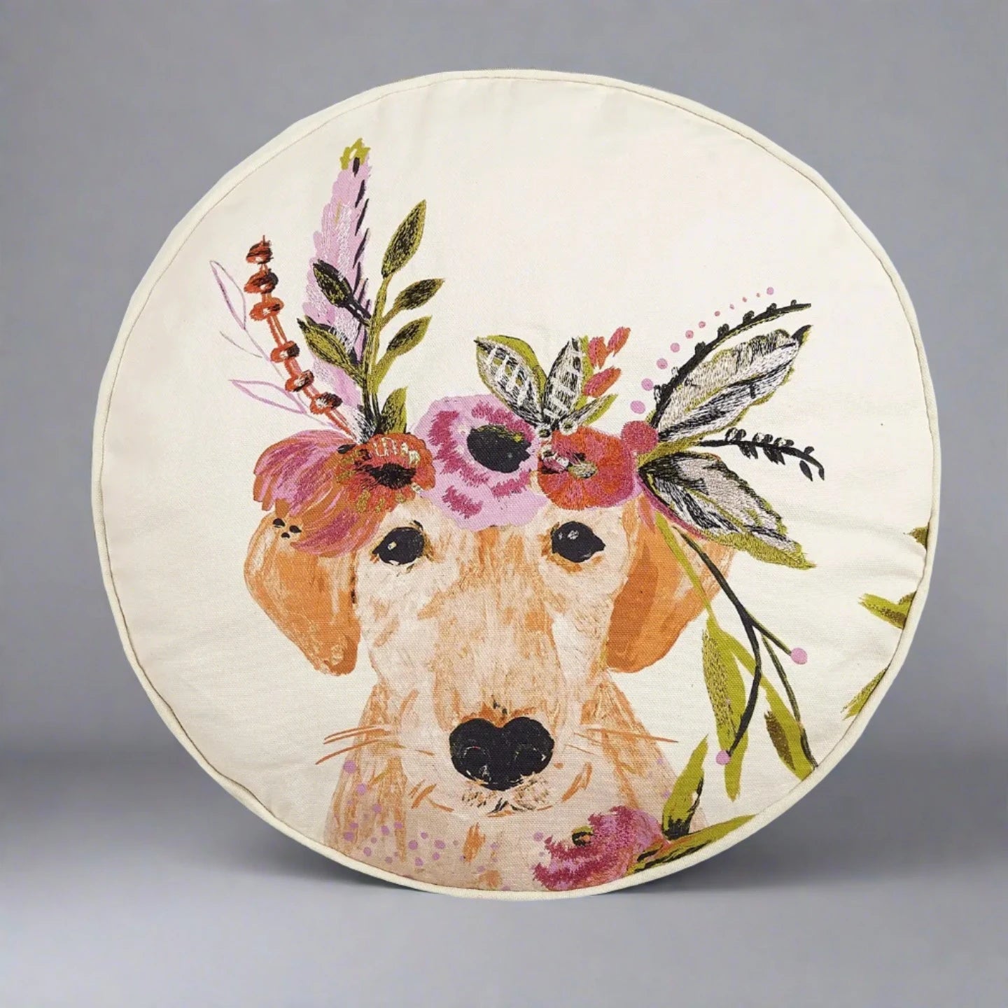 Floral Labrador Dog Embroidered Pillow - Rivieratowel