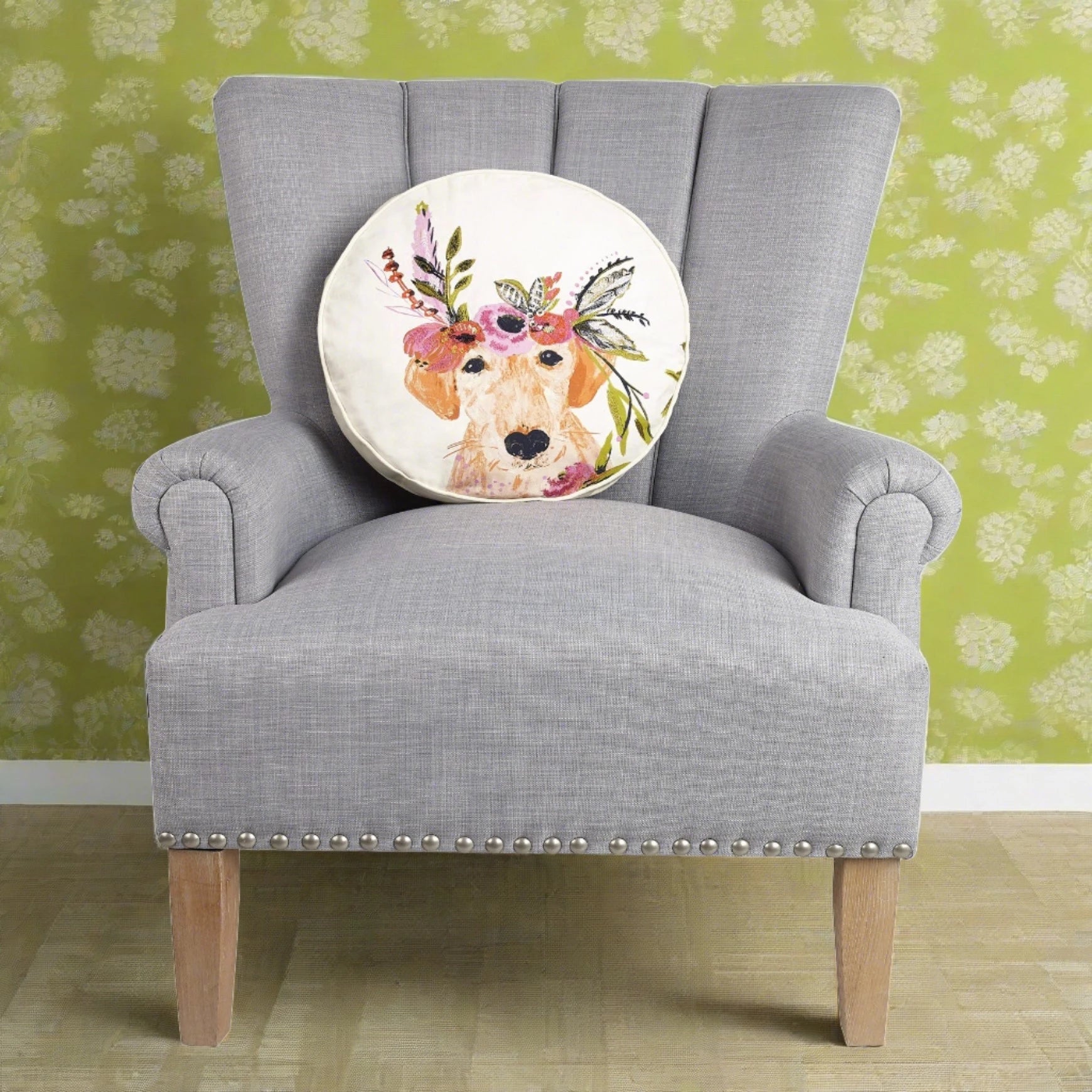 Floral Labrador Dog Embroidered Pillow - Rivieratowel