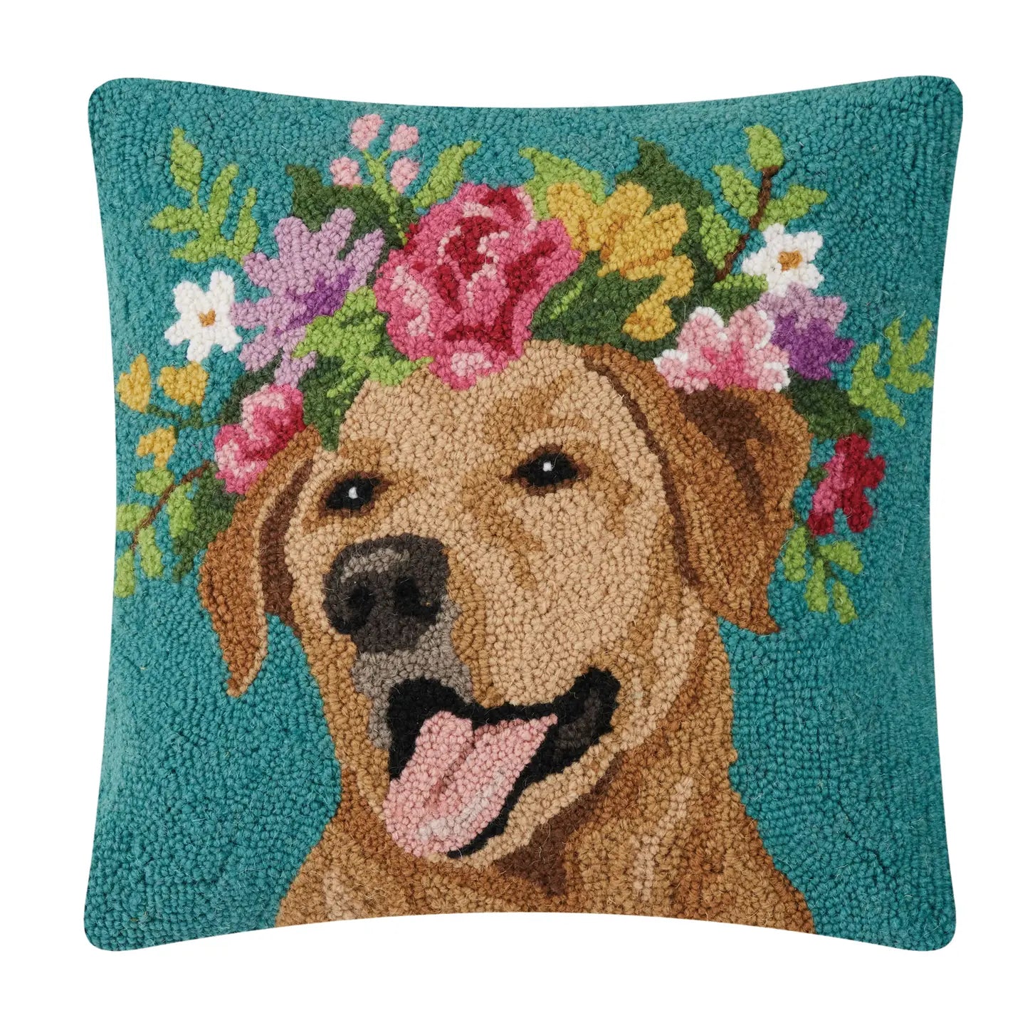 Floral Yellow Lab Hook Pillow - Rivieratowel