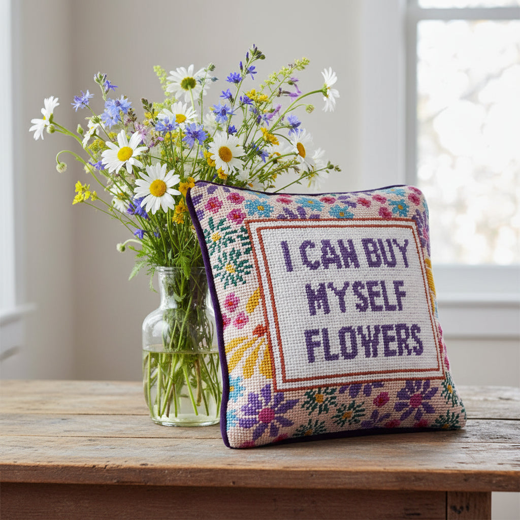 Flowers Needlepoint Pillow - Rivieratowel