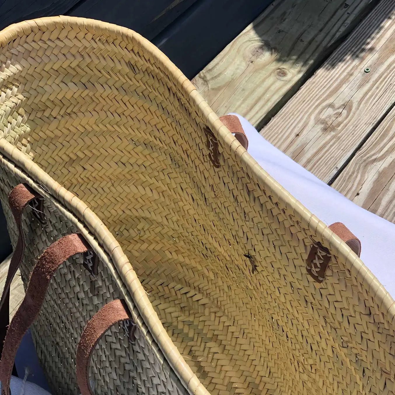 French Market Beach Basket with Leather Stripes - Rivieratowel