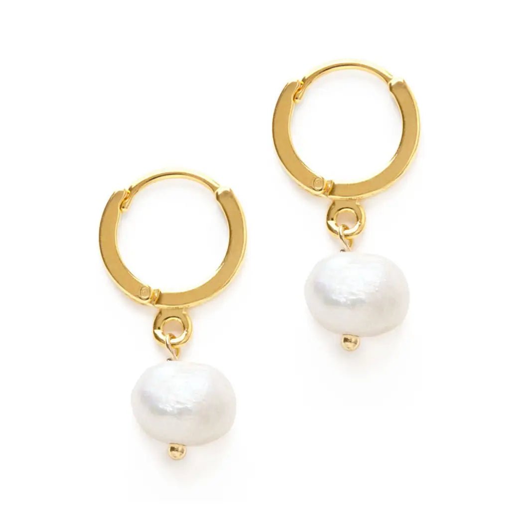 Fresh Water Pearl On Huggie Hoops - Rivieratowel