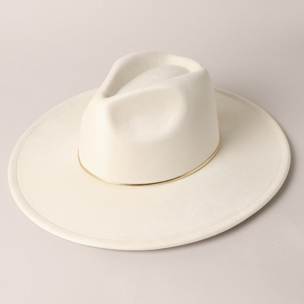 Gold Belt Suede Feel Fedora Hat - Rivieratowel