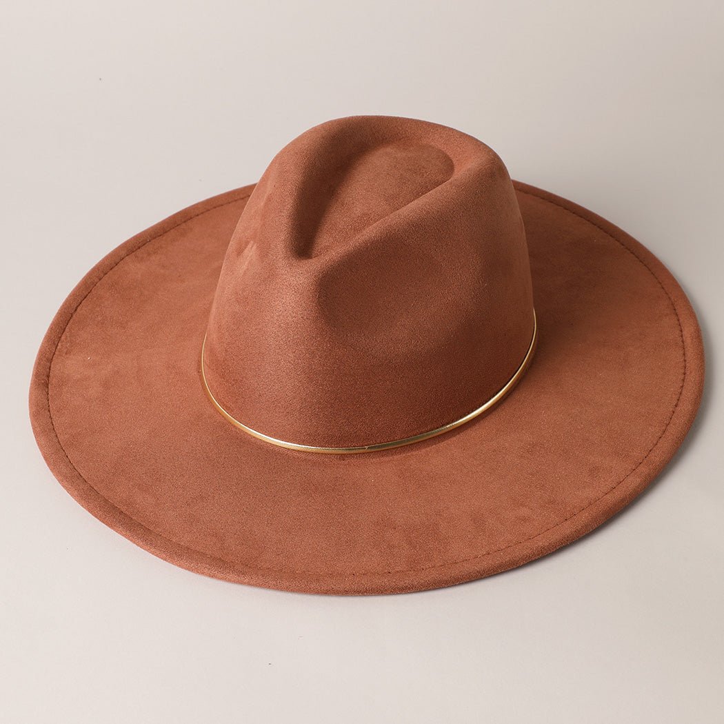 Gold Belt Suede Feel Fedora Hat - Rivieratowel