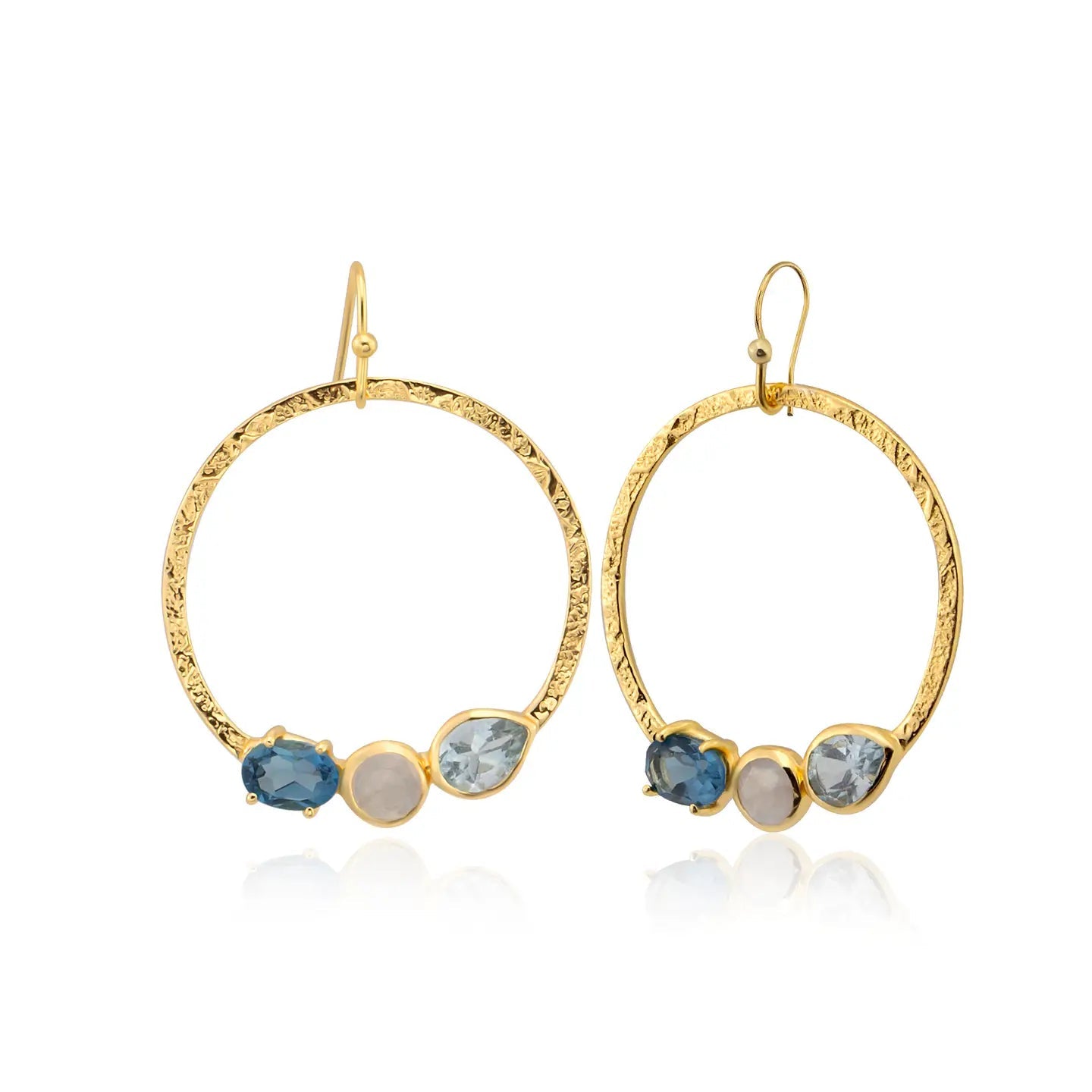 Hammered Hoops with Blue Topaz and Moonstone - Rivieratowel