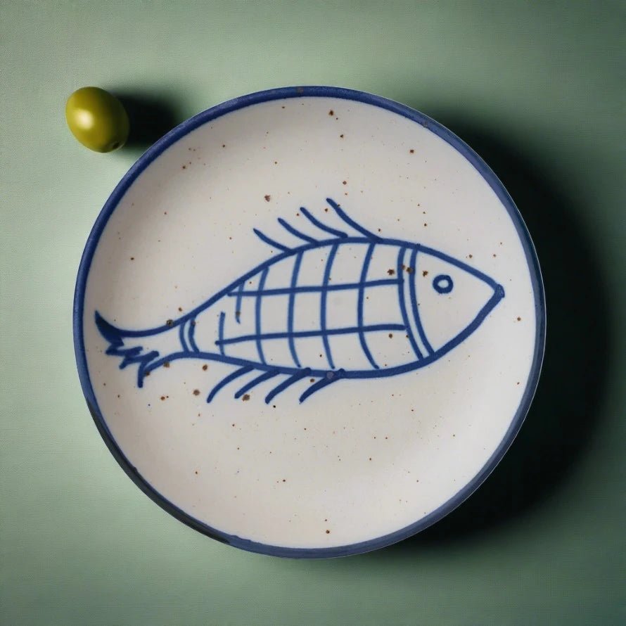 Hand - Painted Stoneware Plate w/ Fish - Rivieratowel