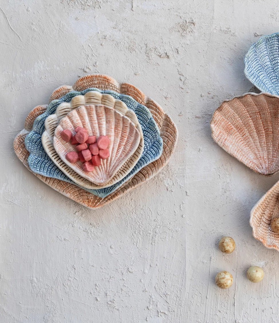 Hand - Painted Stoneware Shell Dish S/4 - Rivieratowel