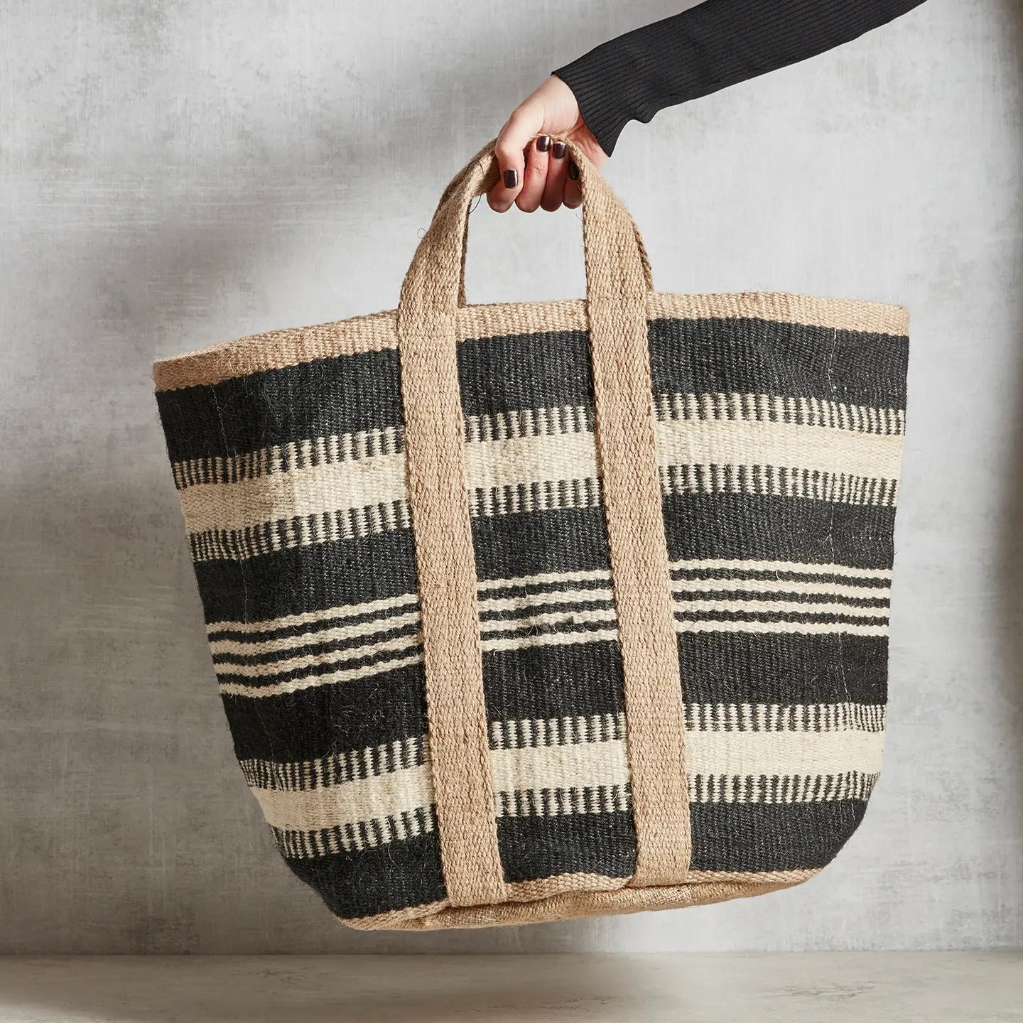Jute Basket Bag - Black with Ivory - Rivieratowel