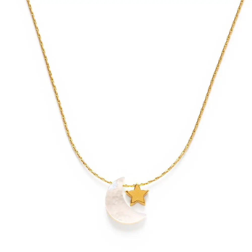 Mother of Pearl Moon + Star Necklace - Rivieratowel