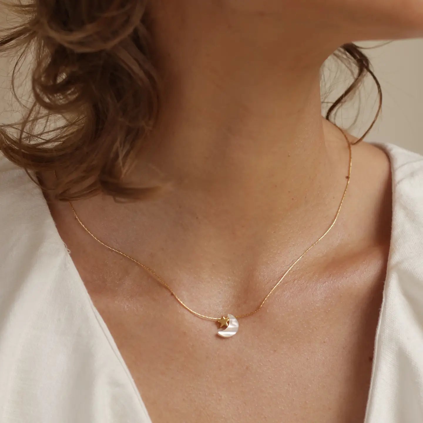 Mother of Pearl Moon + Star Necklace - Rivieratowel
