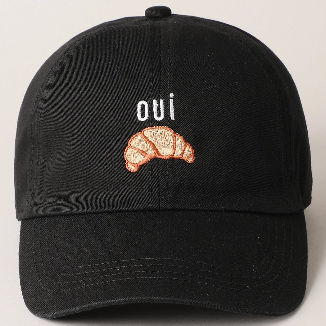 Oui Croissant Embroidered Baseball Cap - Rivieratowel