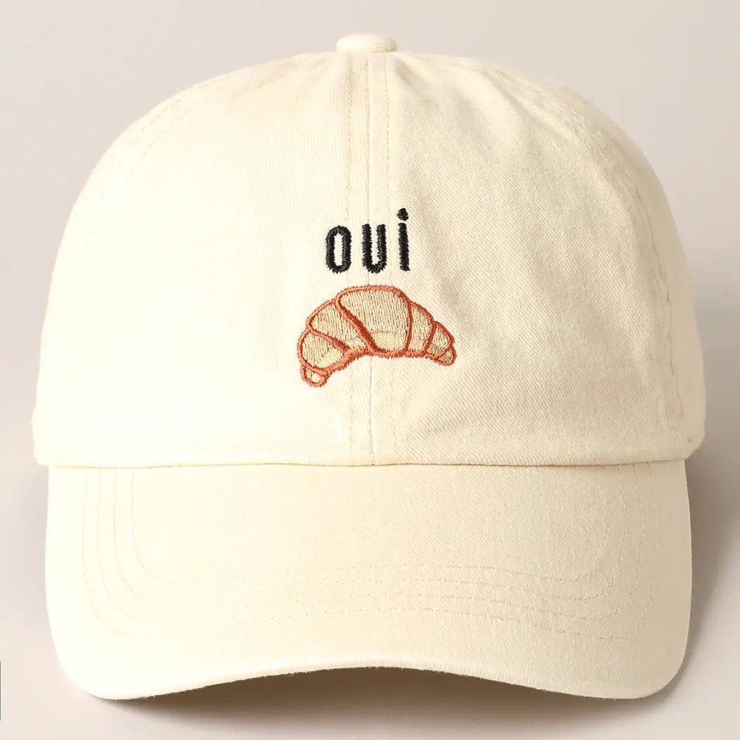 Oui Croissant Embroidered Baseball Cap - Rivieratowel