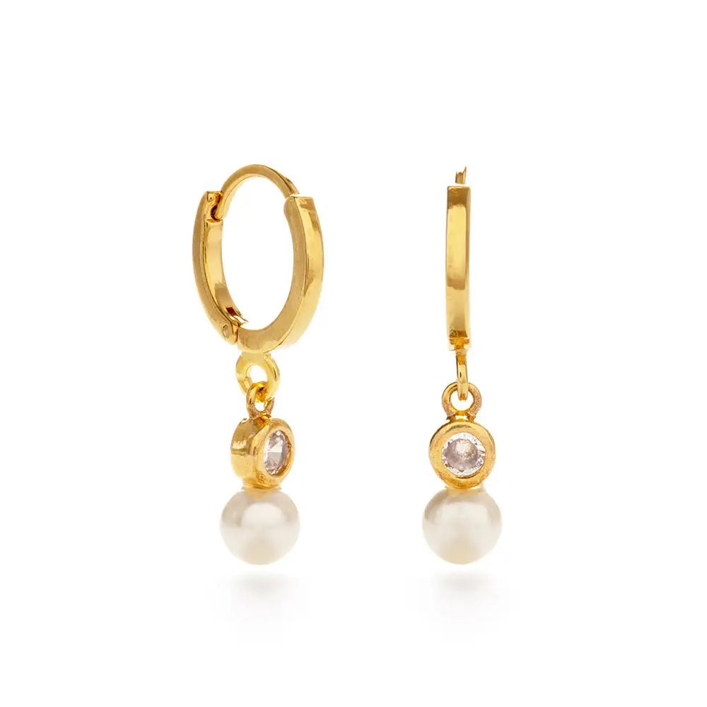 Pearl with Crystal Huggie Hoop Earrings - Rivieratowel