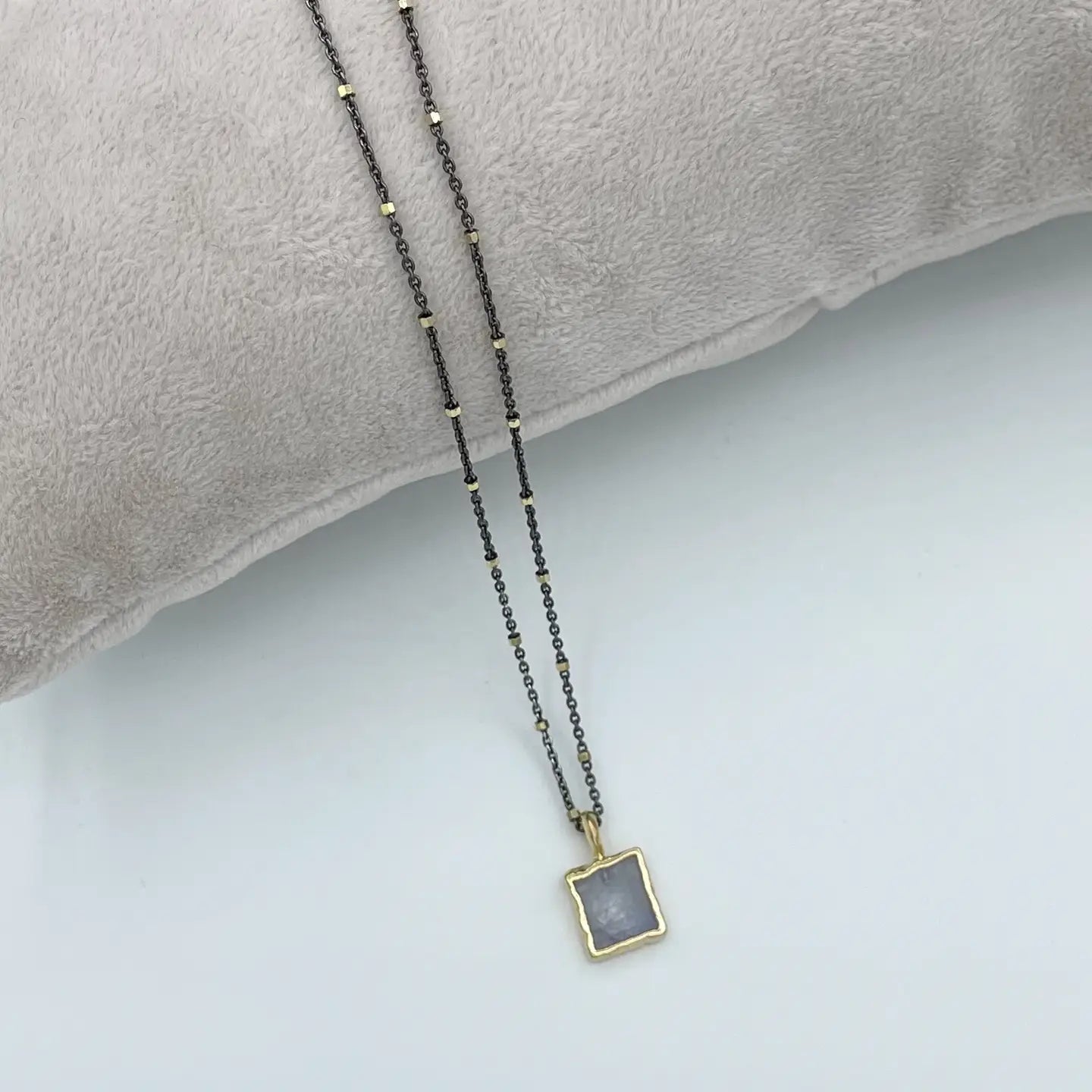 Rainbow Moonstone Square Pendant Necklace - Rivieratowel