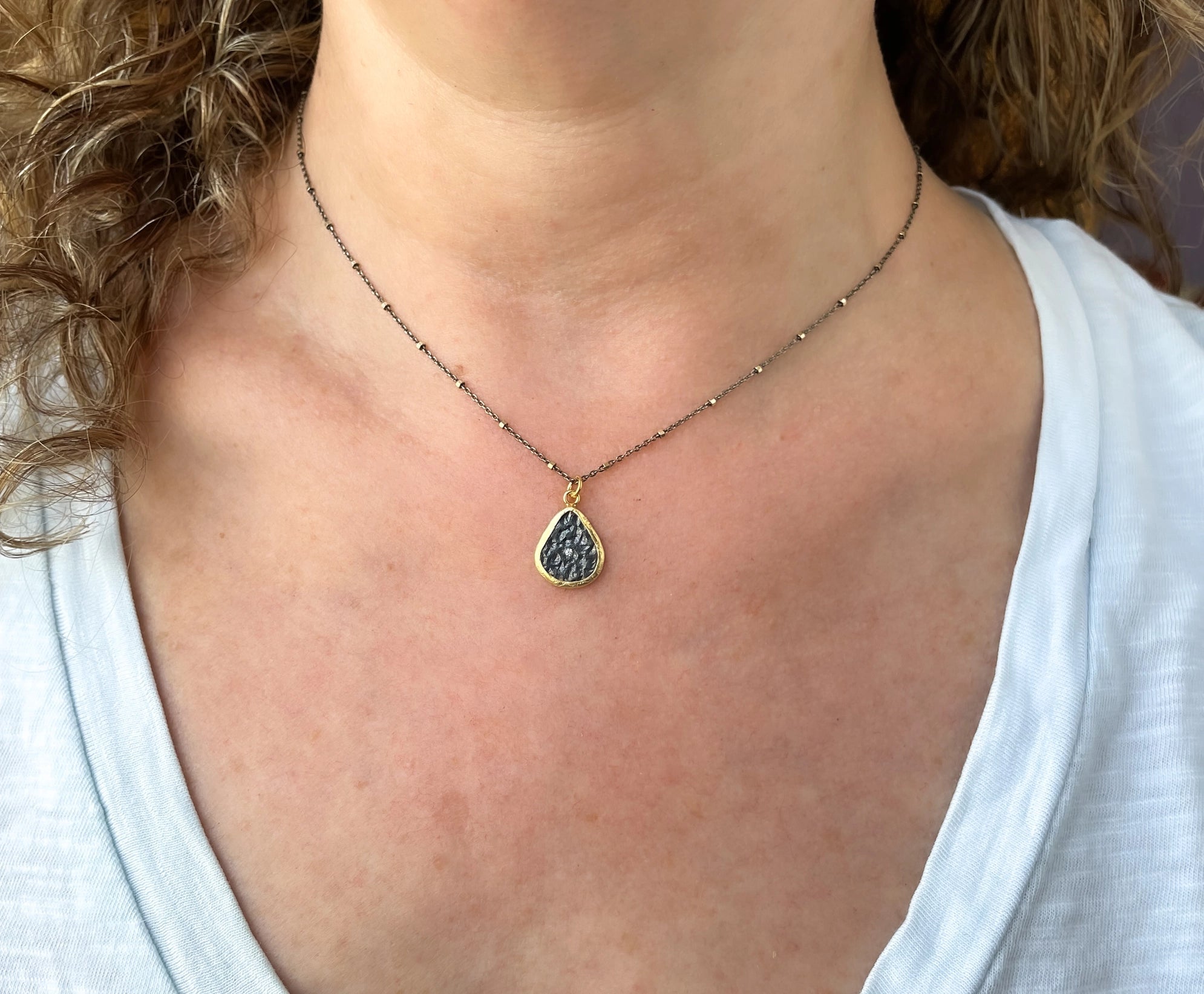 Teardrop Pendant 2 Tone Necklace - Rivieratowel