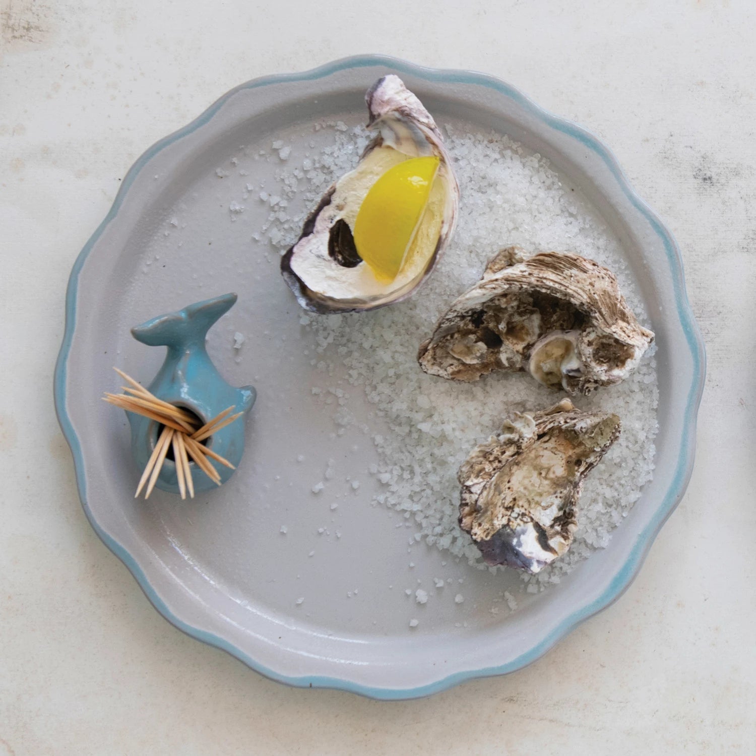 Stoneware Plate w/ Whale Toothpick Holder - Rivieratowel
