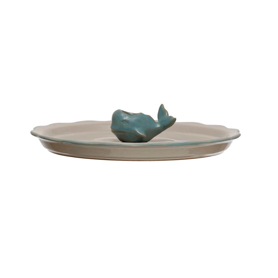 Stoneware Plate w/ Whale Toothpick Holder - Rivieratowel
