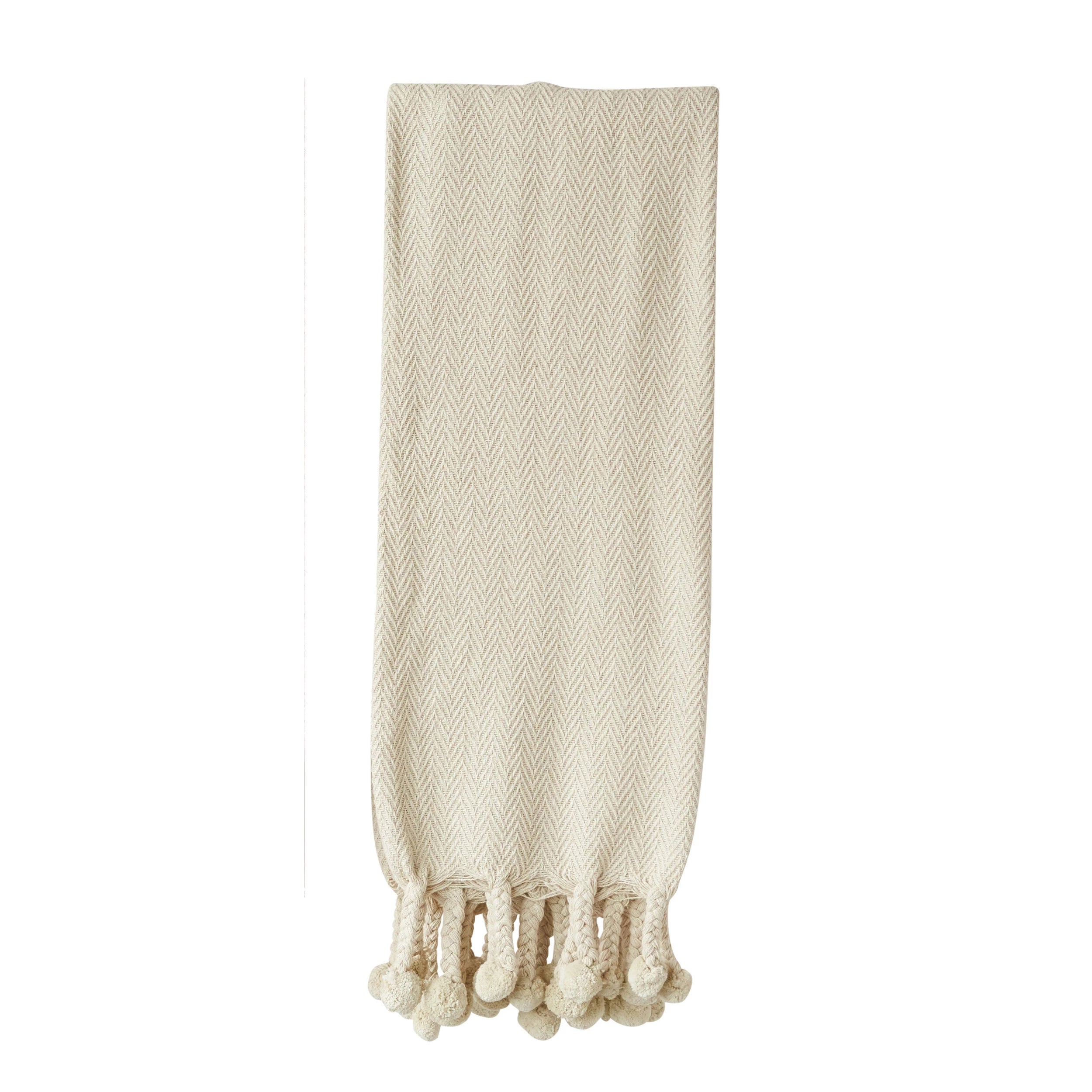 Throw with Braided Pom Pom Tassels - Rivieratowel